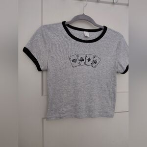 Crop Tee with Playing Card Graphic